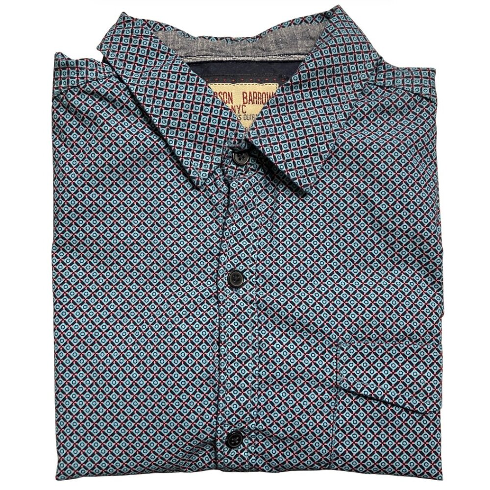 Hudson Barrow NYC Geometric Print Short Sleeve Cotton Shirt Large